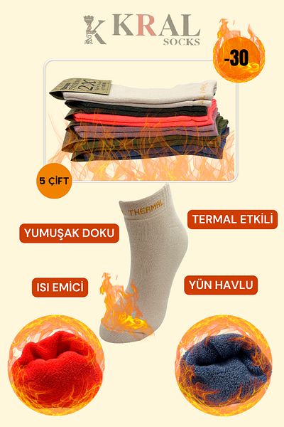 KRAL SOCKS Thermal Featured 2x Protected (5 ЧИФТА) асортимент Цветни дамски зимни хавлиени ботуши Чорапи