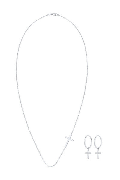 ELLI Schmuckset Kette Ohrringe Kreuz Religion Glaube 925 Silber