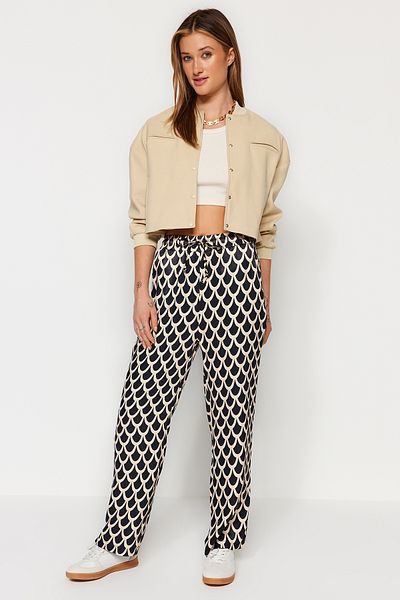 Trendyol Collection Satin Patterned Wide Leg Black Trousers - Limited Edition TWOSS23PL00157