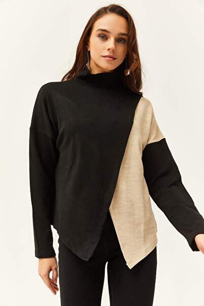 Olalook Γυναικεία πλεκτά μπλούζα με μαύρο πέτρινο ζιβάγκο BLZ-19002445