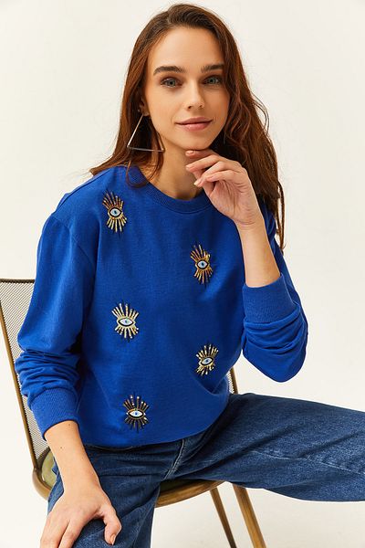 Olalook Dámská sezónní vyšívaná mikina Saks Blue Eye SWT-19000598