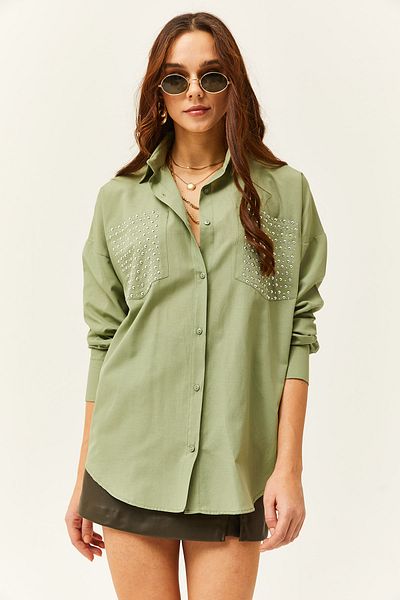 Olalook Dámská oversize košile Mold Green s detailem sponkové kapsy GML-19001167