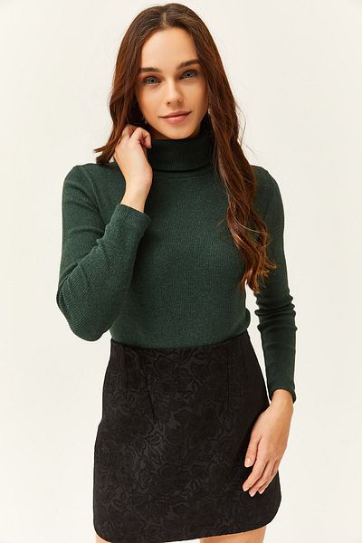 Olalook Women's Emerald Green Turtleneck Camisole Sweater KZK-19000395