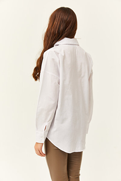 Olalook Túlméretezett fehér női ing kapcsos zsebrészlettel GML-19001167