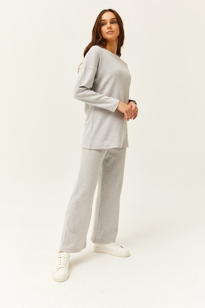 Olalook Women's Gray Bottom Top and Ribbed Thick Suit TKM-19000242