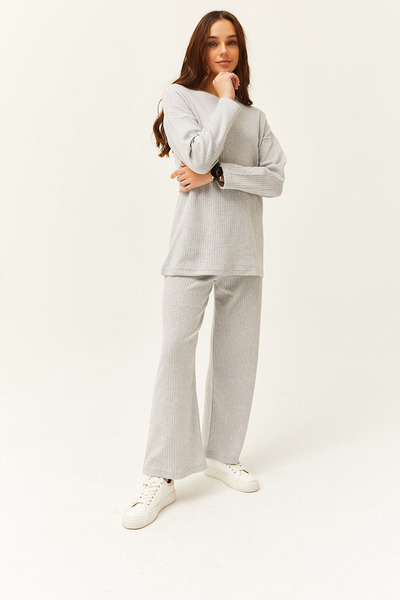 Olalook Women's Gray Bottom Top and Ribbed Thick Suit TKM-19000242