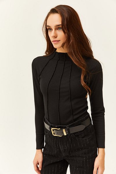 Olalook Dámská lycrová kombinovaná halenka s černým límcem BLZ-19002398