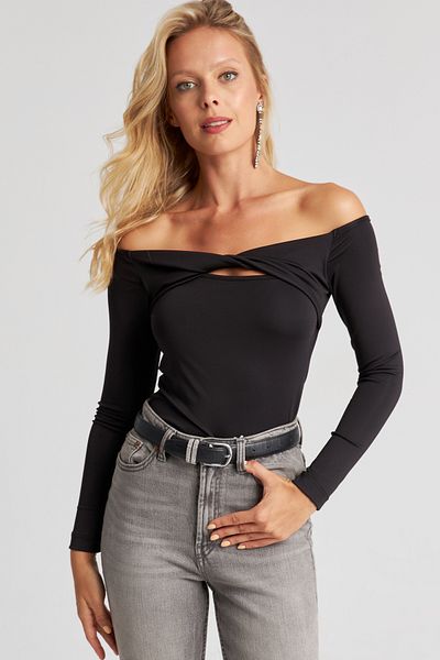 Cool & Sexy Damska czarna wiązana bluzka z przodu EY2677