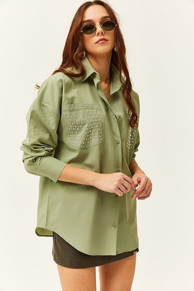 Olalook Dámská oversize košile Mold Green s detailem sponkové kapsy GML-19001167