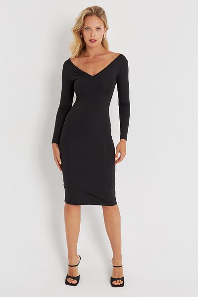 Cool & Sexy Damska czarna koronkowa sukienka midi ze szczegółami EY2671