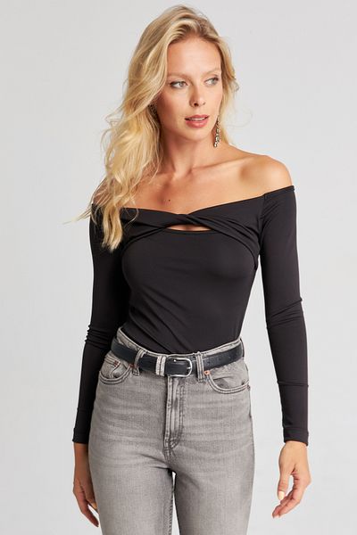 Cool & Sexy Damska czarna wiązana bluzka z przodu EY2677