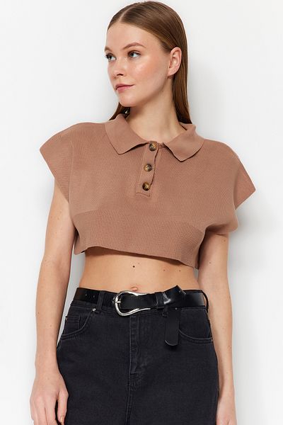 Trendyol Collection Mink Crop Knitwear Sweater