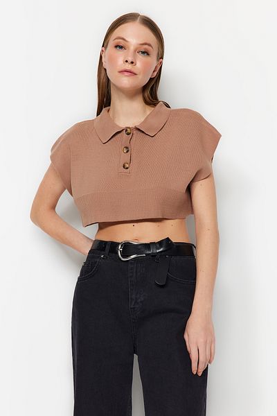 Trendyol Collection Mink Crop Knitwear Sweater