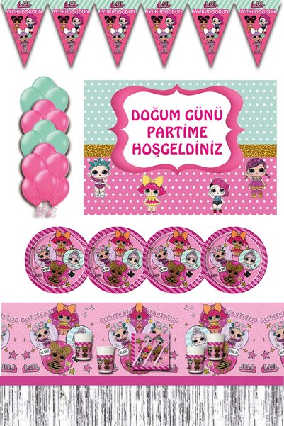 Parti Karnavalı Afişli Lol Bebek LOL Metalize Masa Etekli 8 Kişilik Doğum Gün...