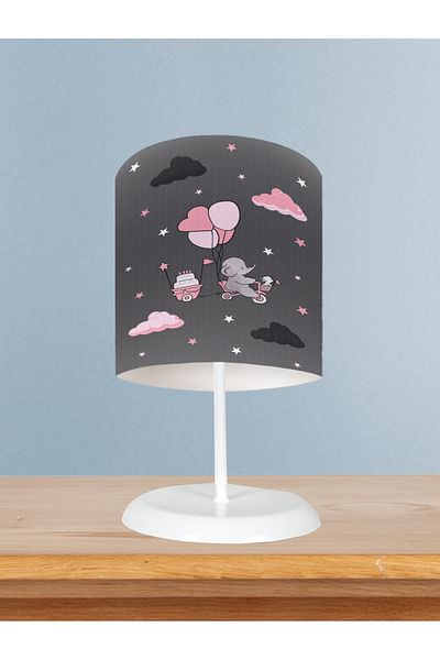 LİDERHOME Home Baby and Children's Room Pink Bicycle Balloon and Elephant Pattern Lampshade