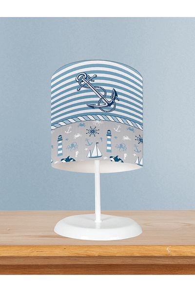 LİDERHOME Home Baby and Children's Room Blue Sailor Pattern Lampshade
