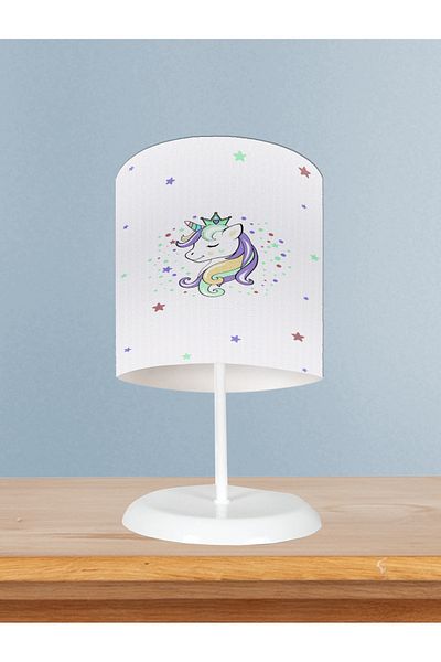LİDERHOME Home Baby and Children's Room Colorful Unicorn Patterned White Lampshade