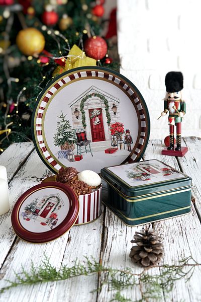 EVLE Triple Christmas Set, 15.8 X 15.8 X 8 Cm, Ø14 X 7 Cm, Ø31.5 Cm Tray, Stone Home Green Erb571s