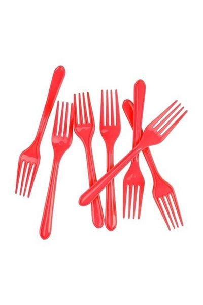 YENİ HEDİYELİK DÜNYAM Red Premium Series 25 Pieces Plastic Fork - Kbk Market