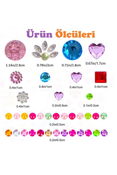 Giraffe PK Sticker Taş Sticker Renkli Desenli Kalpler Yapışkanlı Saç , Yüz Ve Tırnak Taşı Yılbaşı Süs Dekor Işıltılı