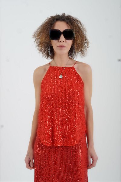 Zelish My Sister Red Sequin Sequined Halter Neck Rope Strap Athlete