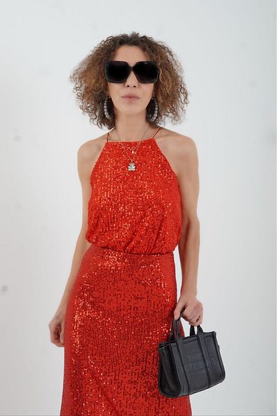Zelish My Sister Red Sequin Sequined Halter Neck Rope Strap Athlete