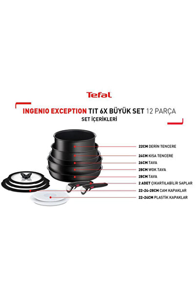 TEFAL Ingenio Exception Serisi 6X Büyük Set 12 Parça Premium Titanium6X kaplama Tencere Seti