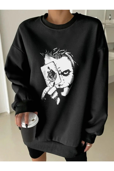 Genel Markalar Heath Ledger Joker Baskılı Unisex Bisiklet Yaka Sweatshirt