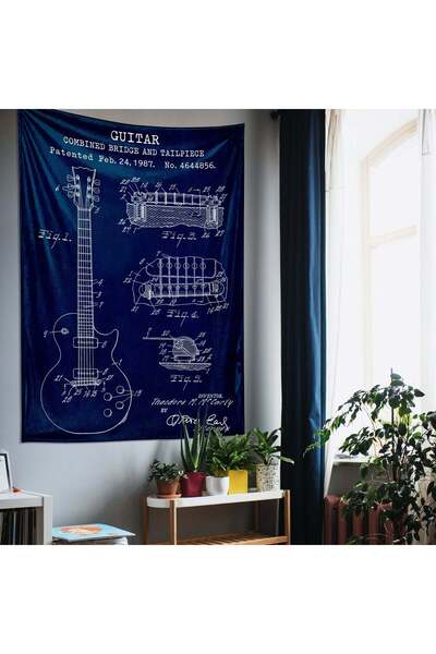 The Lucid Lab Gibson Les Paul Gitar Navy Blue Duvar Örtüsü - 100 Cm X 135 Cm