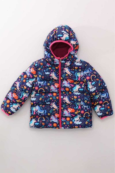 ROBA KIDS Unicorn Patterned Girl's Winter Puffer Jacket - Fleece, Hood, Digital Print RB-102