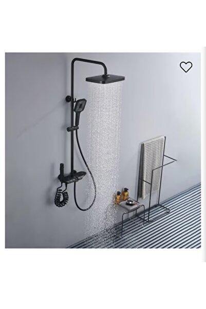 İSAOĞLU YAPI Siyah Piano Duş Sistemi Batarya Dahil Komple Yağmurlama Seti Mat...