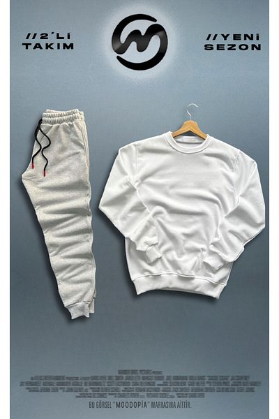 Moodopia White Crew Neck Φούτερ Γκρι Φούτερ Σετ 2 τεμαχίων Συνδυασμός