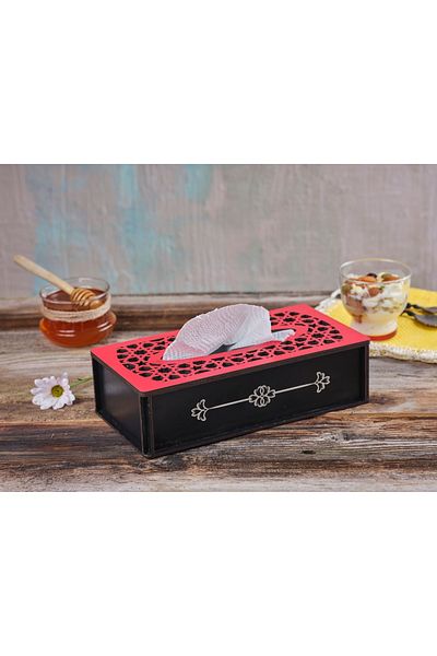 şamaksesuar Wooden Decorative Napkin Box (BLACK & RED)