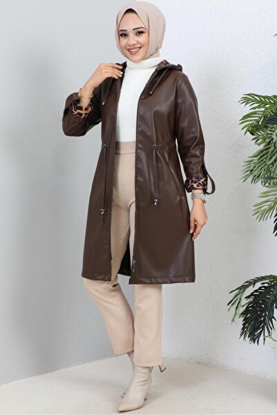 benguen 5012 Short Leather Coat Brown