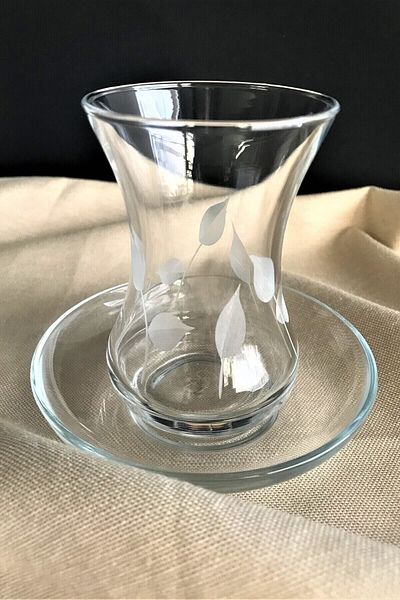 DECOSTYLE Leaf Decorated Thin Glass Tea Set 12 Pieces Paşabahçe