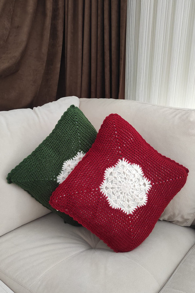 nftart.design Yılbaşına Özel Kar Taneleri El Örgüsü 2'li Kırlent Kılıfı - Iç ...