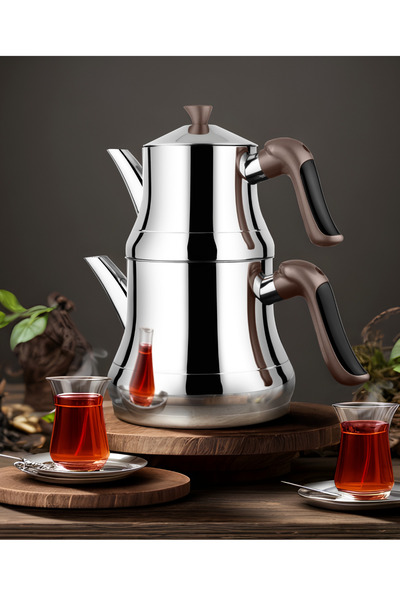 Lines Naz Steel Teapot Crystal Series Mini Size - Teapot 0.50 Liter Water Bottle 1.25 Liter