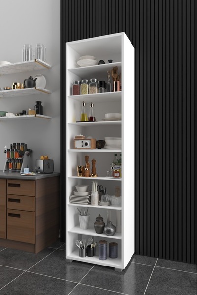 KZY Açık 8 Raflı 180 Cm Açık Raflı Takı Ve Aksesuar Dolabı Makyaj Dolabı Kozmetik Dolabı Beyaz