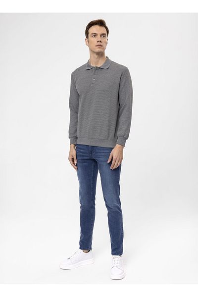 SÜVARİ Cavalry Polo Collar Regular Fit Dobby Anthracite Men's Sweater TR2013700314