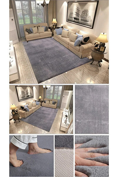 Raschel Carpet Koyu Gri Lüks Raschel Kaymaz Taban Peluş Halı Yolluk