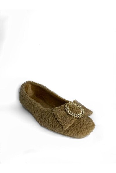 Büşra Sultan Ayakkabı & Çanta Kadın Kahverengi Tokalı Peluş Babet