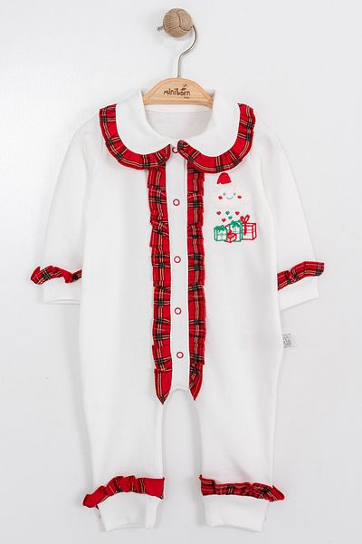 MİNİBORN NEW BORN UNISEX LONG SLEEVE RED PLAID FISTOLED JUMPSUIT
