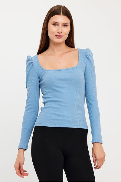 Avones Women's Square Collar Long Sleeve Blouse-body Light Blue