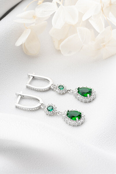 Silvano Jewelry 925 Ayar Gümüş Elmas Montür Damla Küpe