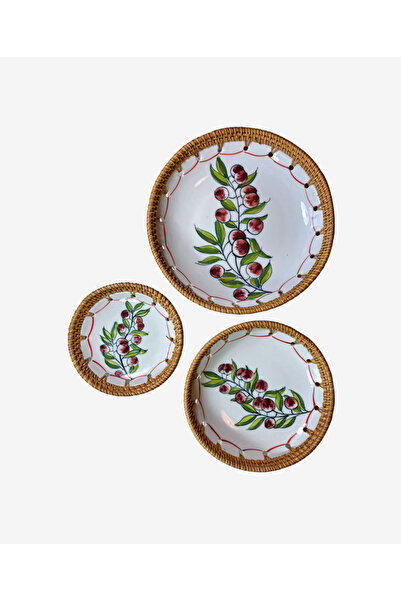 did homeware وعاء سيراميك مكون من 3 قطع بإطار من الخيزران الزيتوني