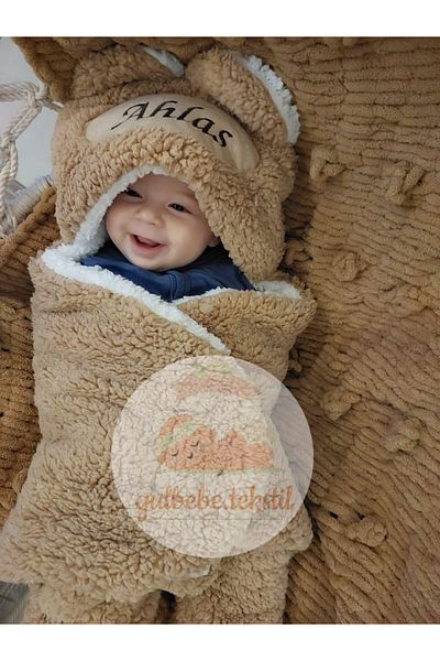 bebek_iklimi Welsoft Inner Outer Swaddle Blanket - Embroidered Name Print, Footed Model, Double Layer