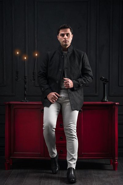 ADVANTE Ανδρικό παλτό Slimfit Stand Collar με αυτο-ριγέ κουμπί και κλείσιμο με φερμουάρ