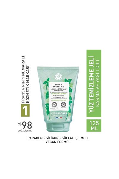 Yves Rocher Face Washing Gel Oily Skin Pure Algue Detox Effect, Moisturizing and Revitalizing Prebiotic 125 ml