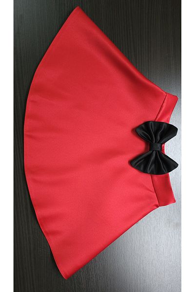 NSMLİFE Red Satin and BlacK Bow Mini Flared SKirt - Girl