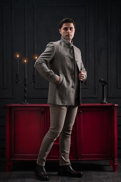ADVANTE Ανδρικό παλτό Slimfit Stand Collar με αυτο-ριγέ κουμπί και κλείσιμο με φερμουάρ